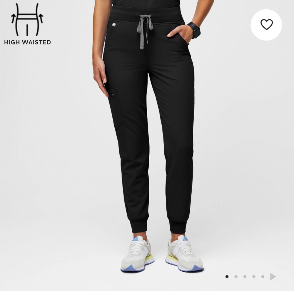 Figs High-Waisted Black Track Joggers with Gray Drawstring